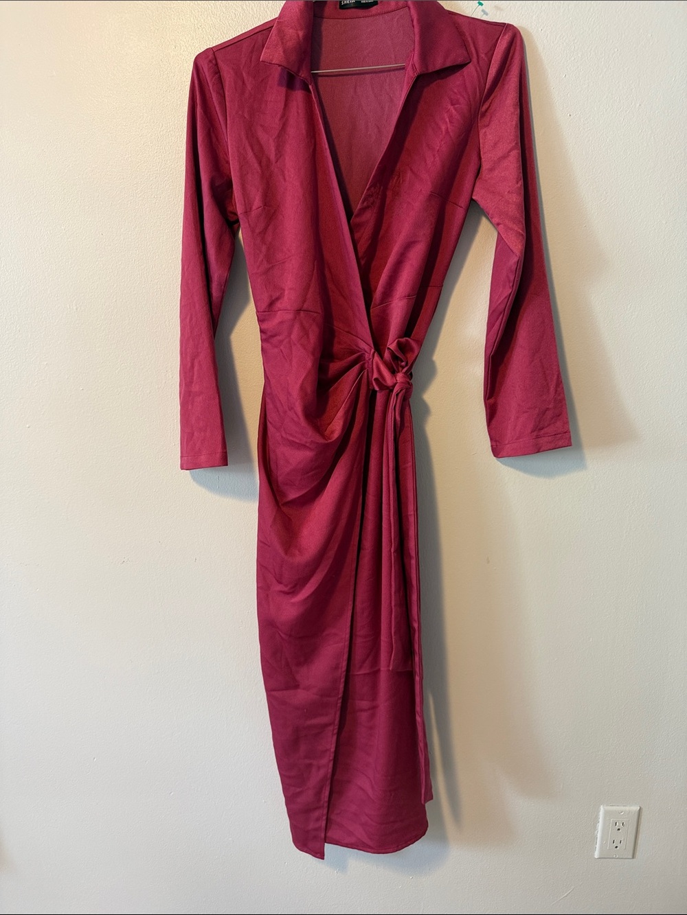 Satin Wrap Dress in Rich Berry